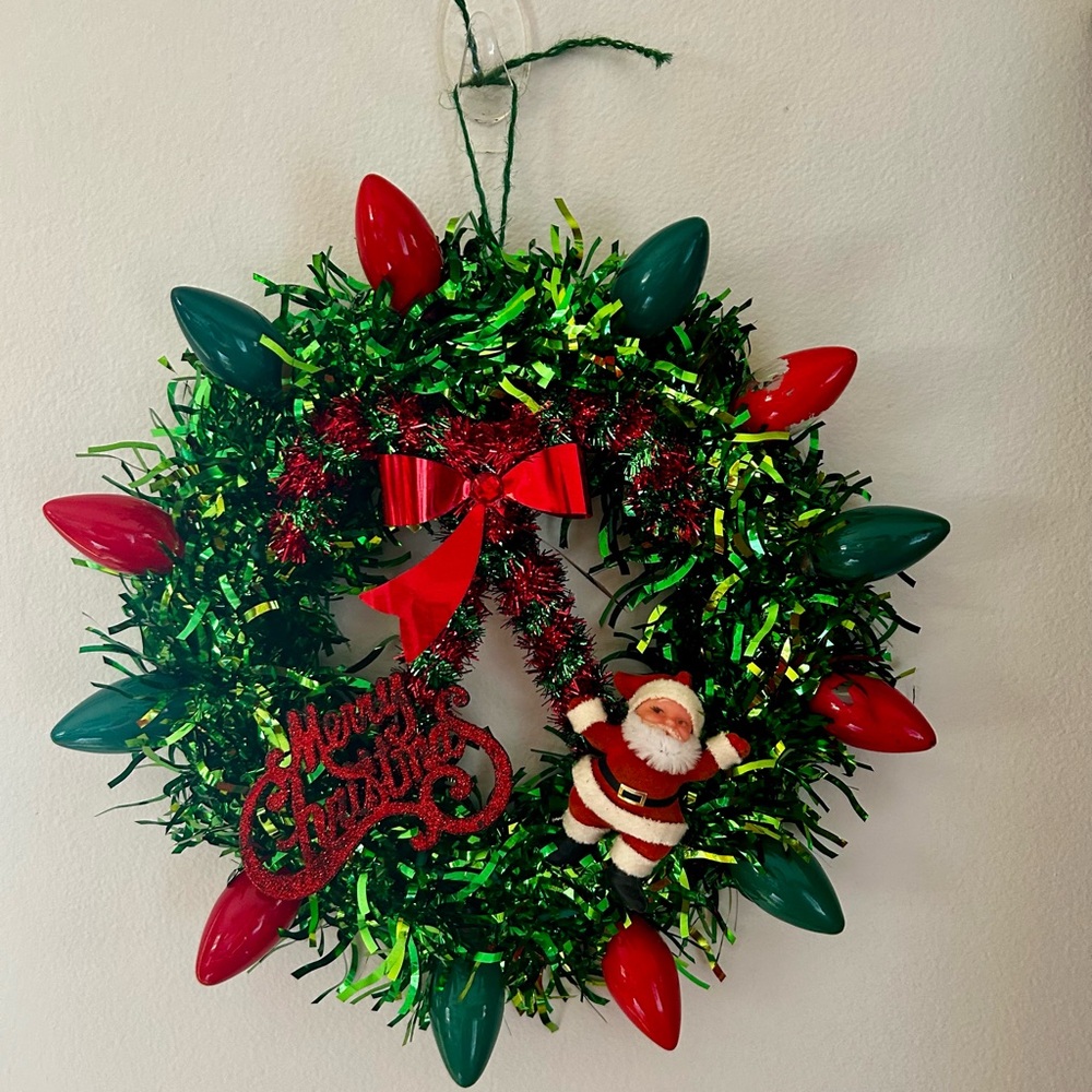 Festive Christmas Wreath with Santa and Lights
